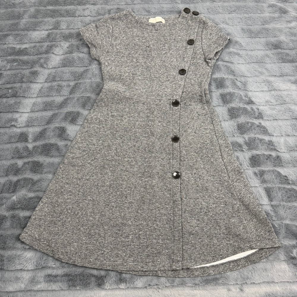 Zara Kids Girls Grey Marl Asymmetrical Button Front A-Line Knit Dress Size 11/12